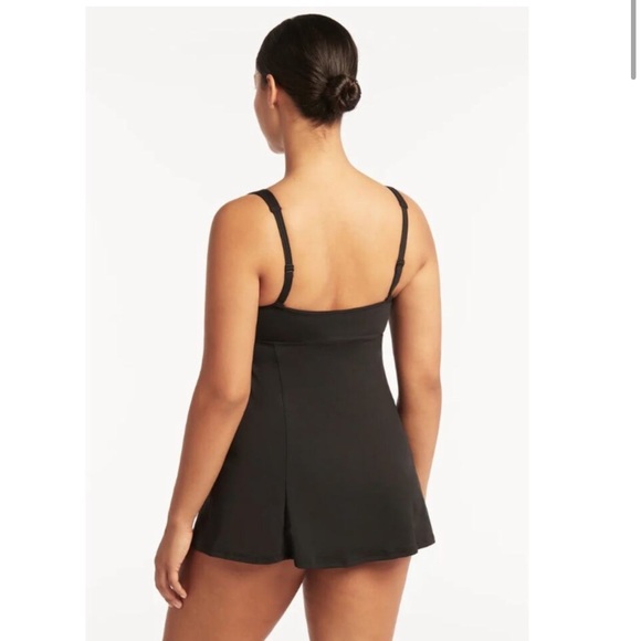 SEA LEVEL SWIM Eco Essentials Swim Dress 14 Black Square Neck Tummy Control NWT - Picture 2 of 7